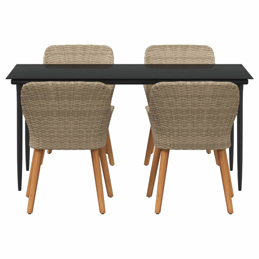 Set da Pranzo per Giardino con cuscino 5 pcs Beige polyrattan