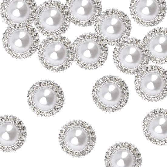 Parelknopen retro con strass - 30 pezzi - argento - 23 mm