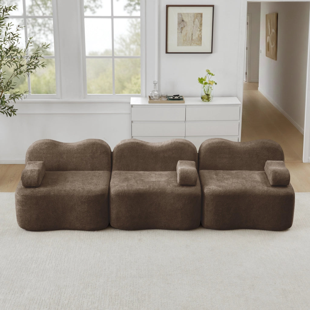 Divano Modulare 3 Posti con Braccioli ¨C MINIMAL ¨C Tessuto Marrone, Morbido, Chaise Longue
