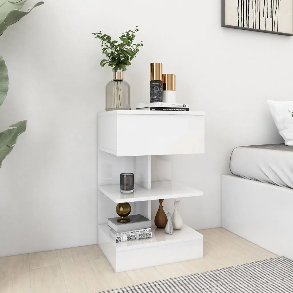 Comodini 2 pz-Set di 2 Tavolino da notte Bianco Lucido 40x35x65 cm