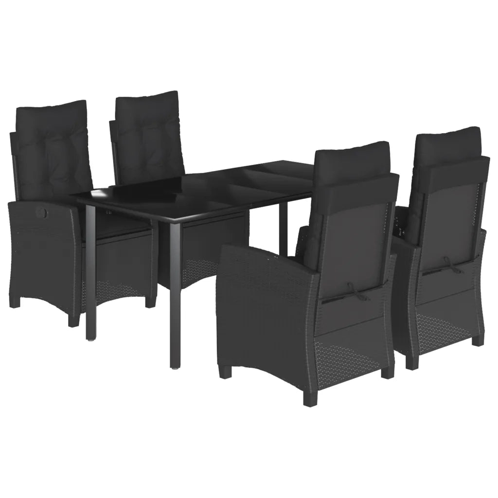 Set da Pranzo da Giardino 5 pz Nero con Cuscini in Polyrattan