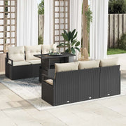 Set Divano da Giardino 7 pcs Nero e Crema polyrattan