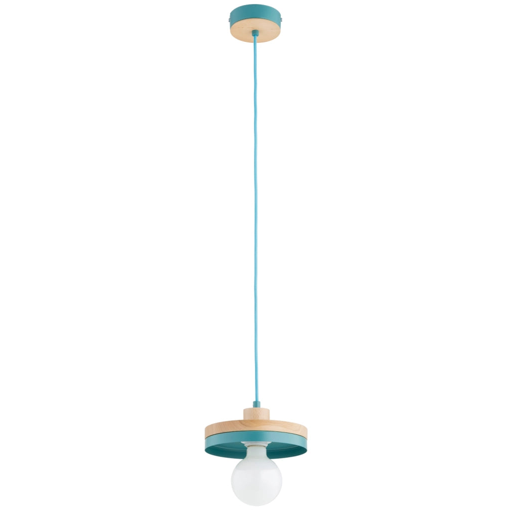 Lampada sospensione minimal blu legno E27 Alfa LARSO