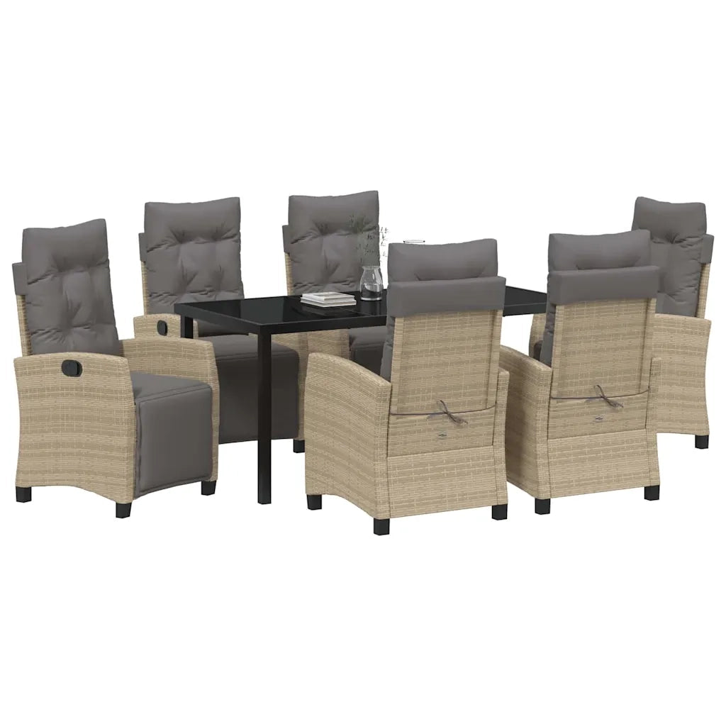 Set da Pranzo per Giardino con cuscino 7 pcs Beige polyrattan