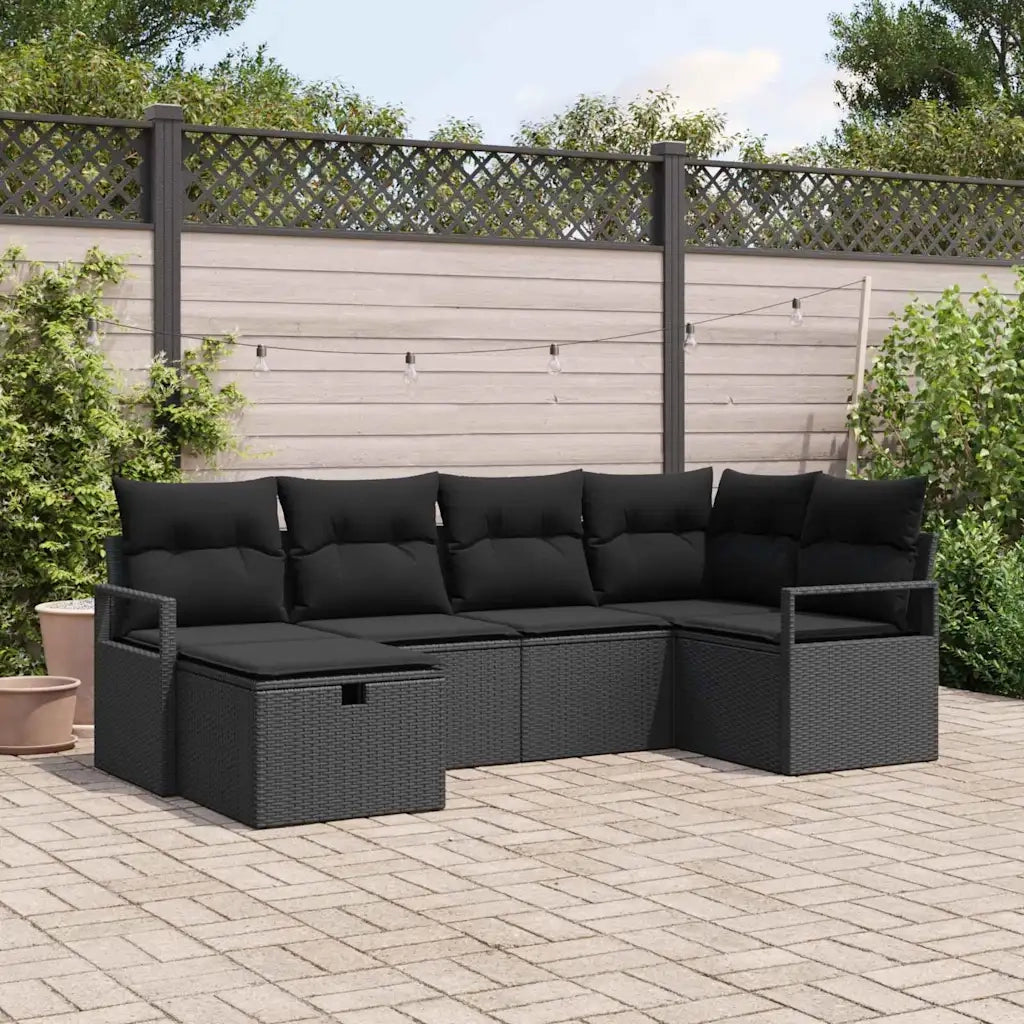 Set di divani con cuscino con archiviazione Nero polyrattan 3359182