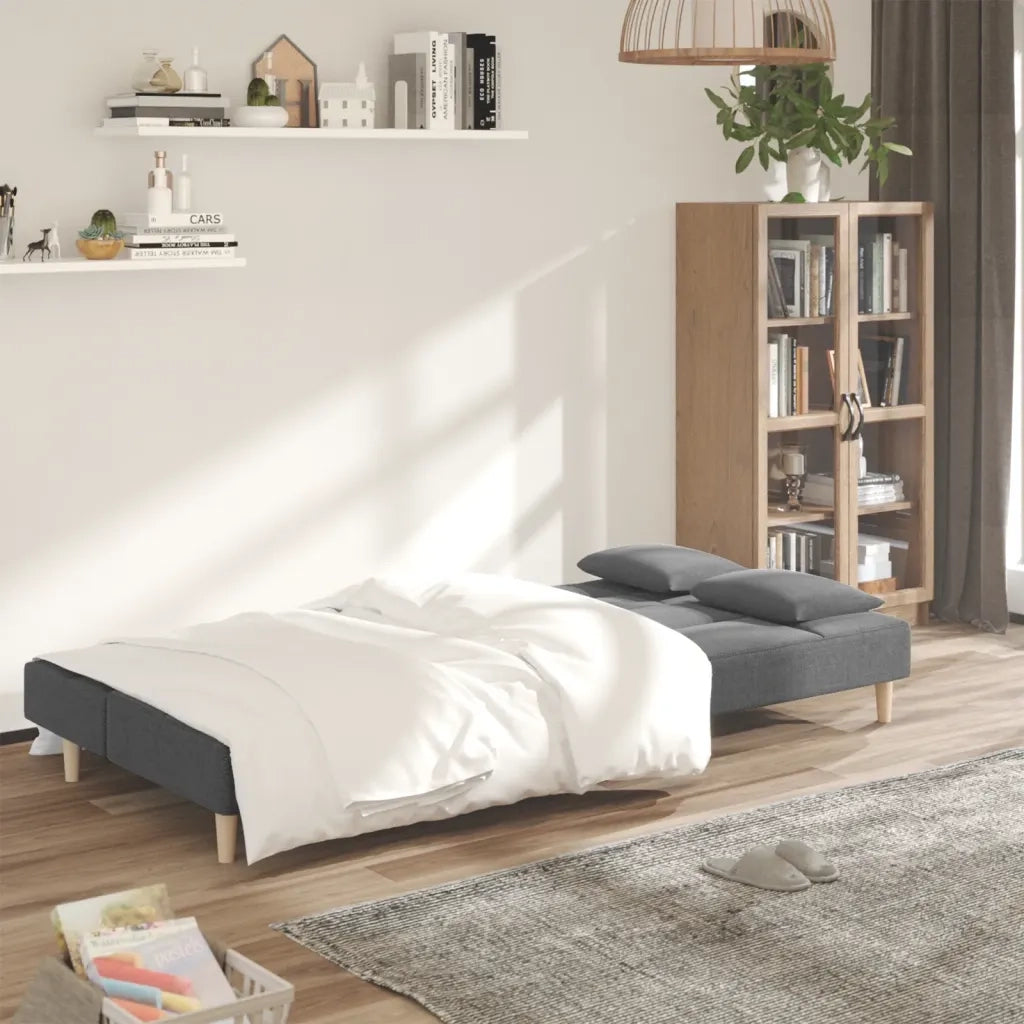 Divano letto | Sof¨¤ letto | Letto singolo a 2 Posti con 2 Cuscini Grigio Chiaro in Tessuto