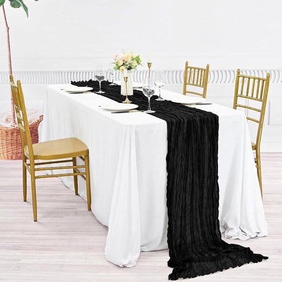 Set di tovaglioli per tavola da 5 - 90 x 300 cm - tovagliolo per tavola in gesso nero - stoffe boho rustiche - tovagliolo per tavola - decorazione per tavola di matrimonio - matrimonio festa di nozze - decorazione per tavola