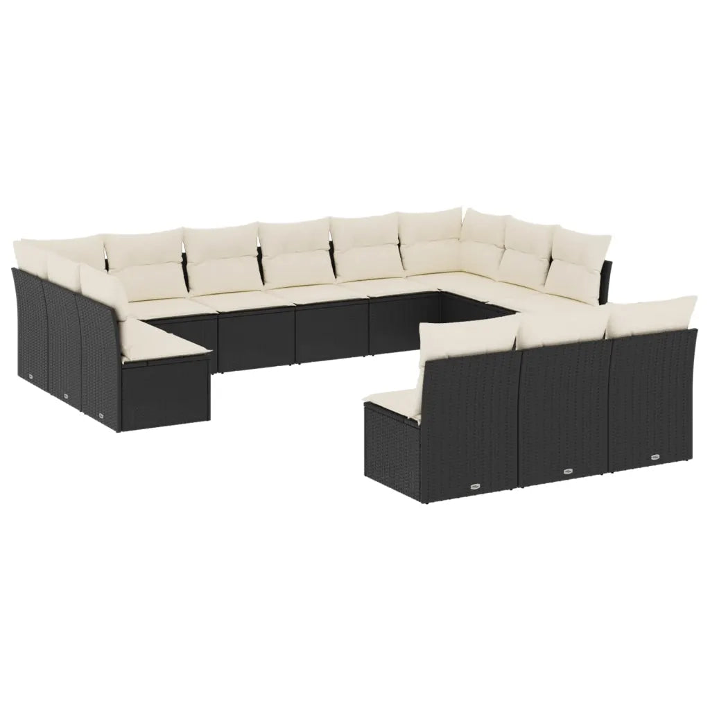 Set Divani da Giardino 13pz con Cuscini Nero in Polyrattan 3218386