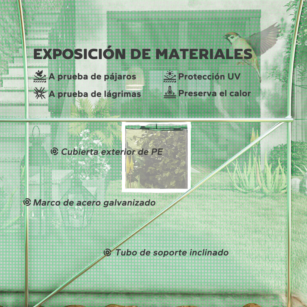 Serra da Giardino 4x2x2 m ¨C zephmum ¨C Verde con 6 Finestre e Porta a Rullo