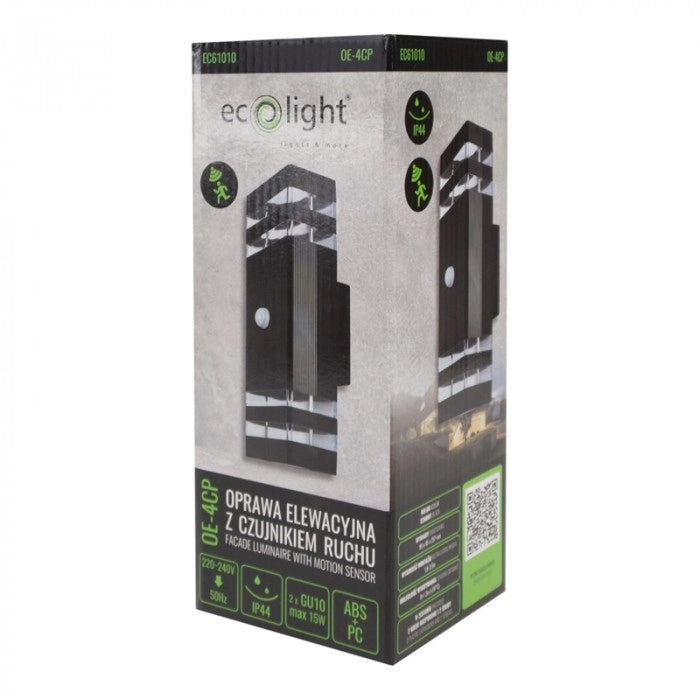 Applique esterna PIR nera 2xGU10 15W IP44 Ecolight
