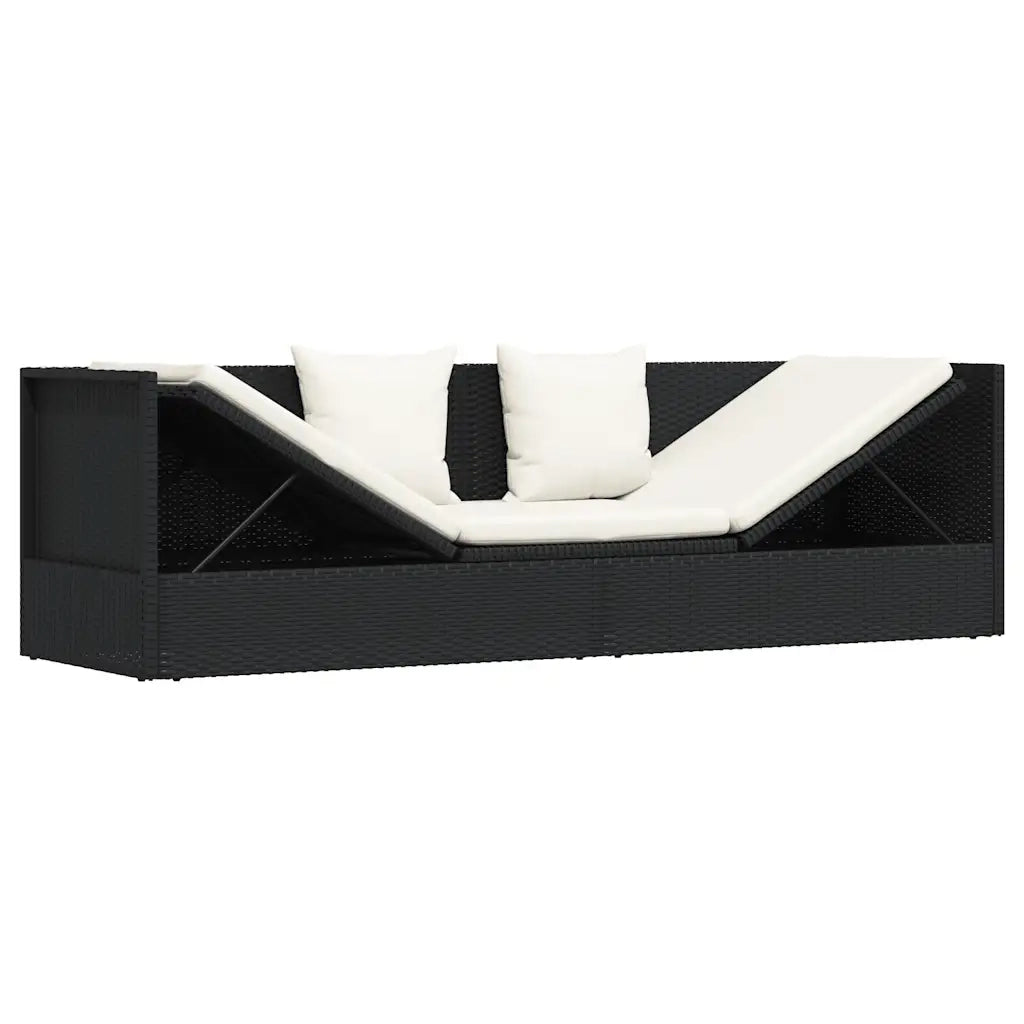 Lettino da Giardino con Cuscini in Polyrattan Nero 49391