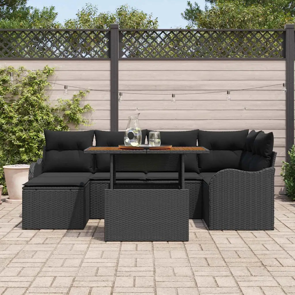 Set Divano da Giardino con archiviazione 7 pcs Nero Poly Rattan 3358221