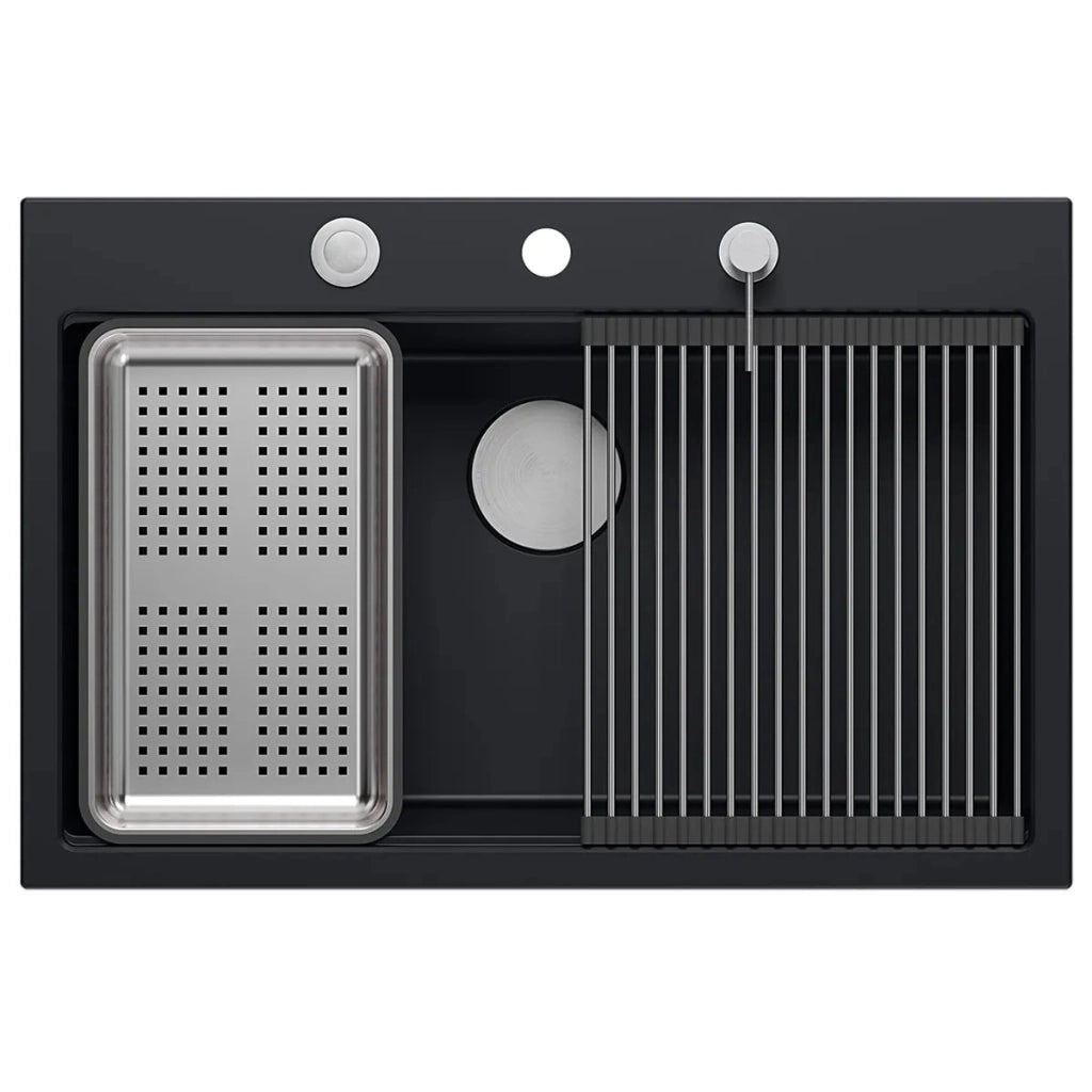 Lavello In Granito Marc 110 Workstation Black Tappo oro