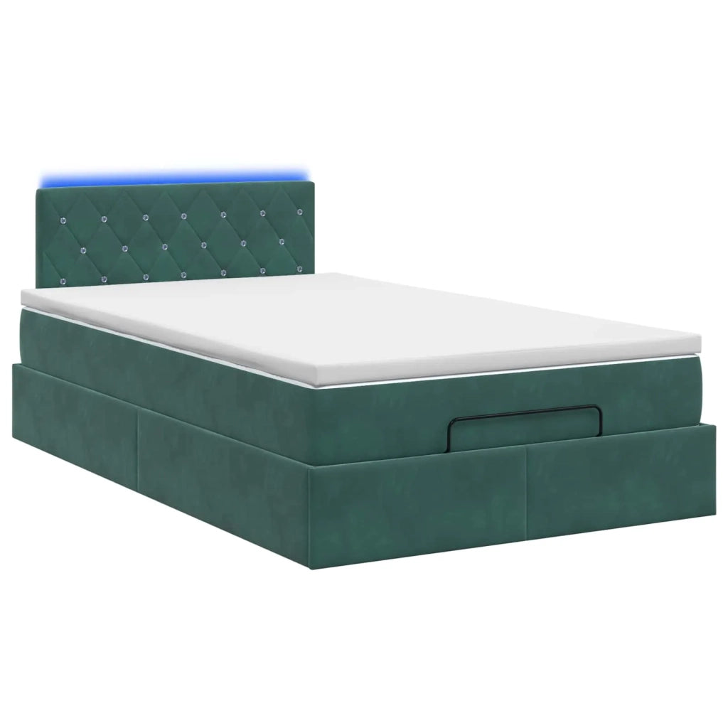 Letto Ottomano con Materasso e LED Verde Scuro 120 x 200 cm 3457062