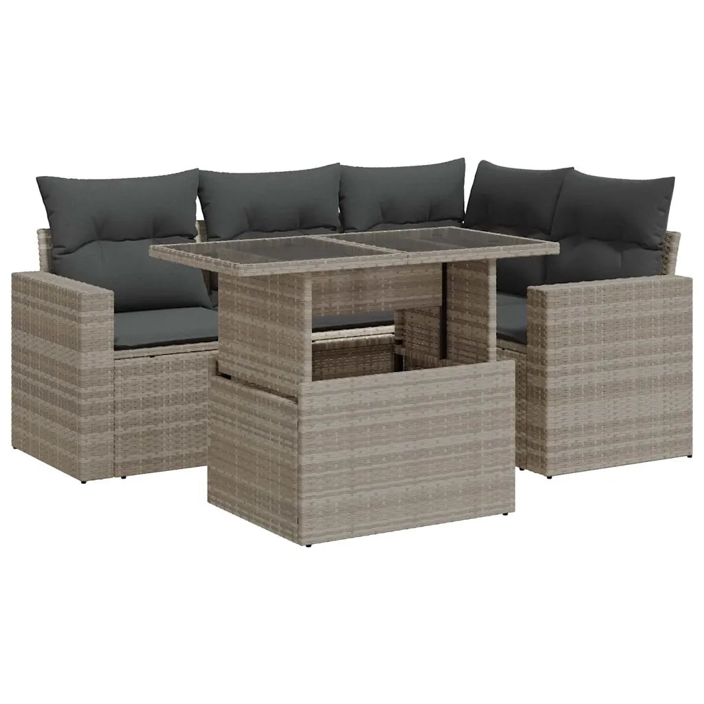 Set Divano da Giardino 5pz con Cuscini Grigio Chiaro Polyrattan 3326313