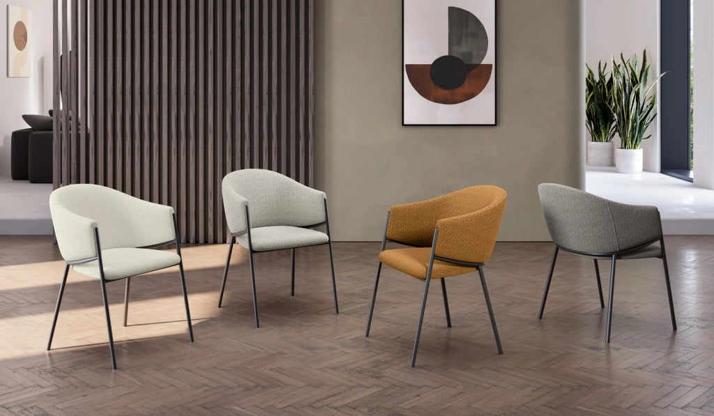 Sedia Medea in tessuto bouclé color avorio con struttura in metallo antracite, sedia moderna dal design elegante e raffinato - Medea