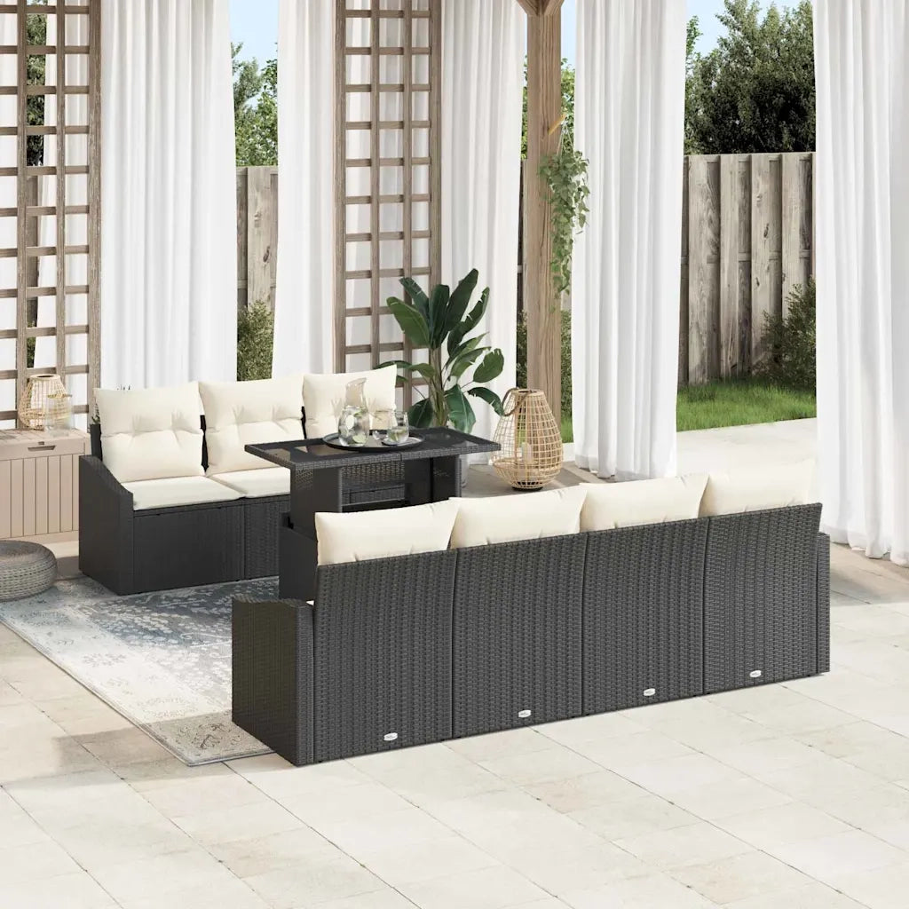 Set Divano da Giardino 8 pcs Nero e Crema polyrattan