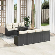 Set Divano da Giardino 8 pcs Nero e Crema polyrattan