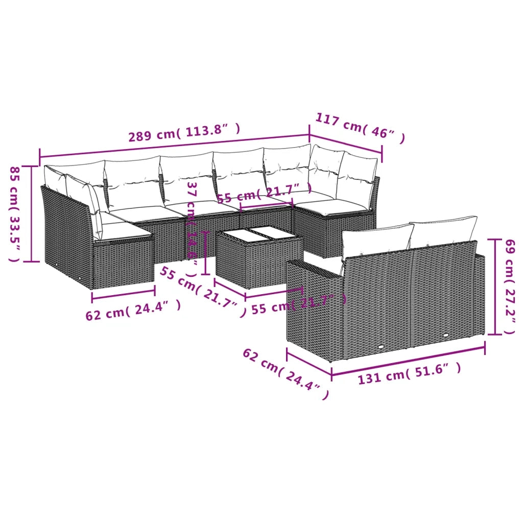 Set Divano Giardino 10 pz con Cuscini Grigio Chiaro Polyrattan 3251769