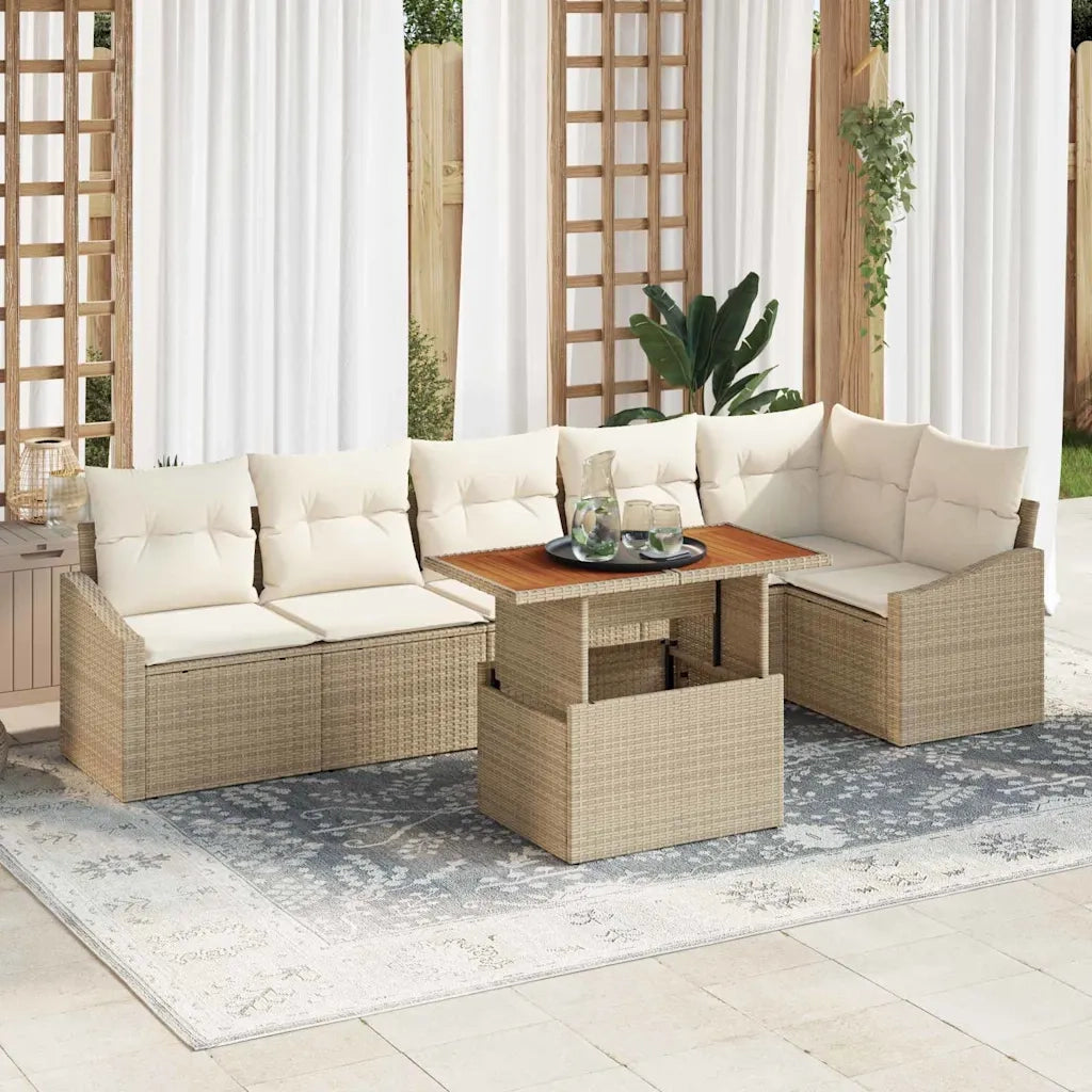 Set Divano da Giardino 7 pcs Beige Poly Rattan 3358584