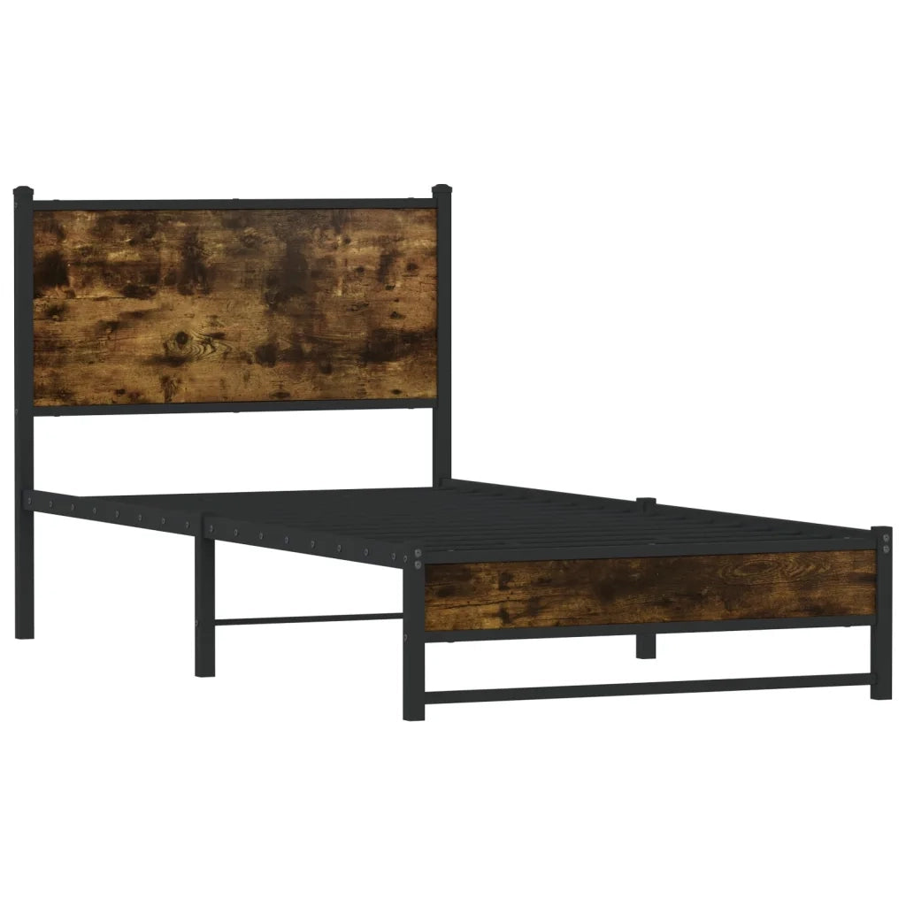 Letto singolo | Letto per adulti | Giroletto senza Materaso in Metallo Rovere Fumo 80x200 cm