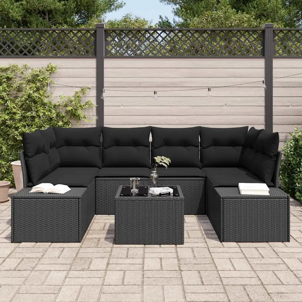 Set Divano da Giardino con cuscino 7 pcs Nero polyrattan 3346963