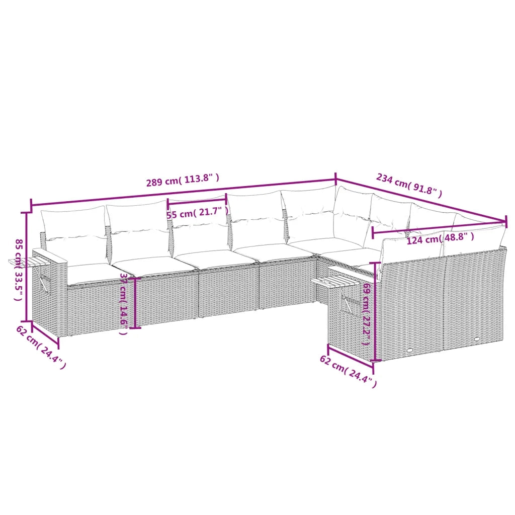 Set Divani da Giardino 9 pz con Cuscini Nero in Polyrattan 3227141