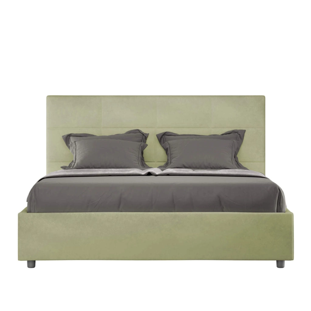 Letto una piazza e mezza con rete imbottito 130x210 microfibra tè verde Mika