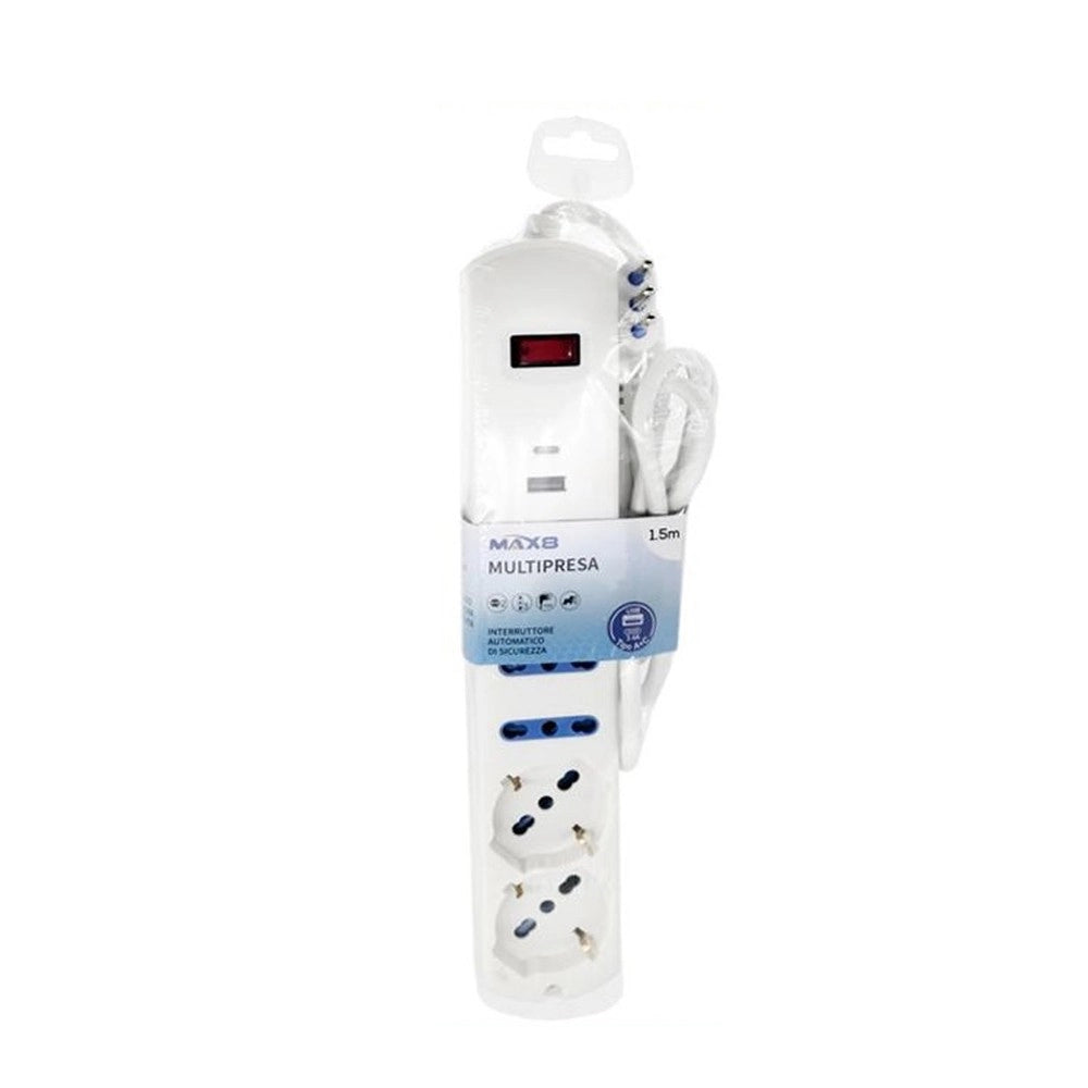 Trade Shop - Multipresa 7 In 1 Usb A + C + 3 Prese Per Bipasso + 2 Schuko/eu Cavo 1,5mt 80080 -