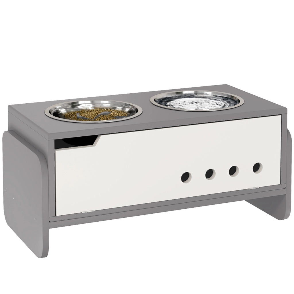 Ciotola rialzata per cani con contenitore e tappetino anti-ingozzamento ¨C Xylo ¨C 2x2000ml acciaio inox grigio