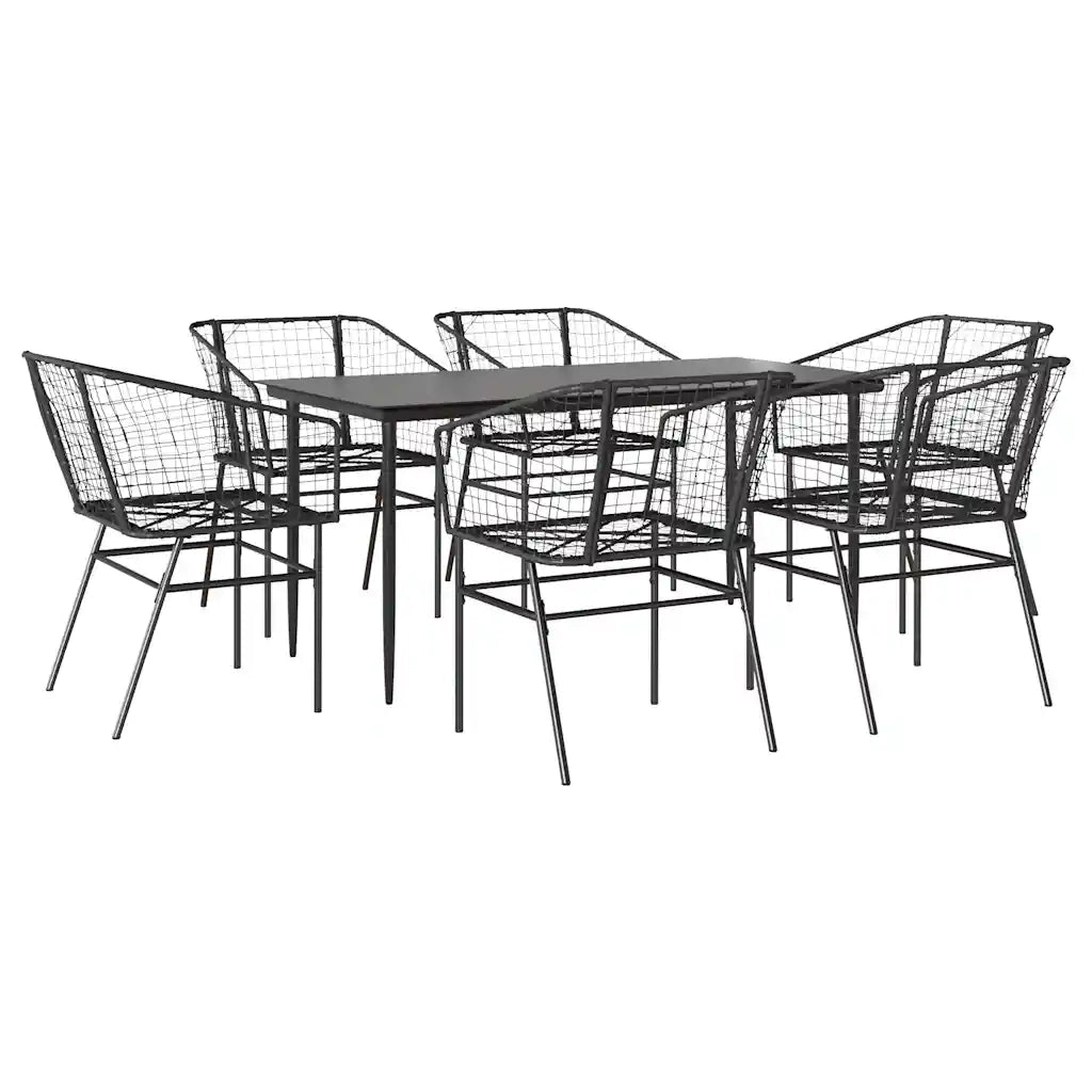 Set Pranzo da Giardino 7 pz Nero Polyrattan Vetro 3334489