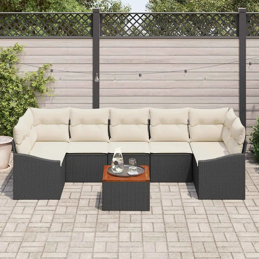Set Divano da Giardino con cuscino 8 pcs Nero polyrattan