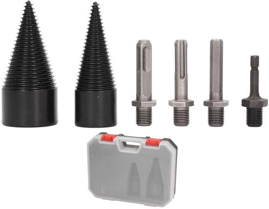 ONF3 - Hout Splitter Boor - Boor per Legno di Focolare - Cono di Spaccatura Removibile - 32 mm 42 mm - Adatto per Diverse Trapani - Completo con Maniglie per Trapano
