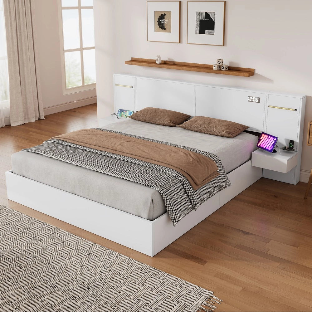Letto Matrimoniale con USB, LED e Bluetooth ¨C Xylo ¨C Bianco 180x200