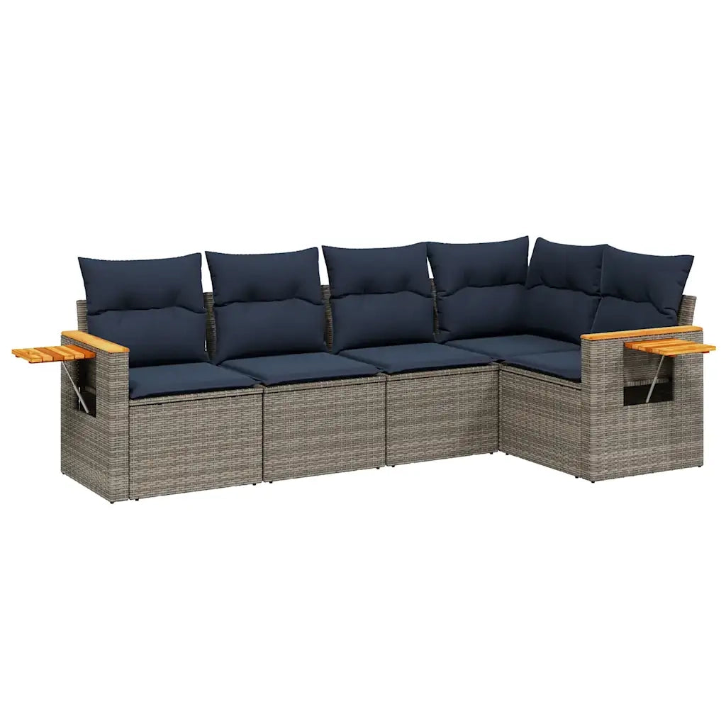 Set Divani da Giardino 5 pz con Cuscini Grigio in Polyrattan 3226789