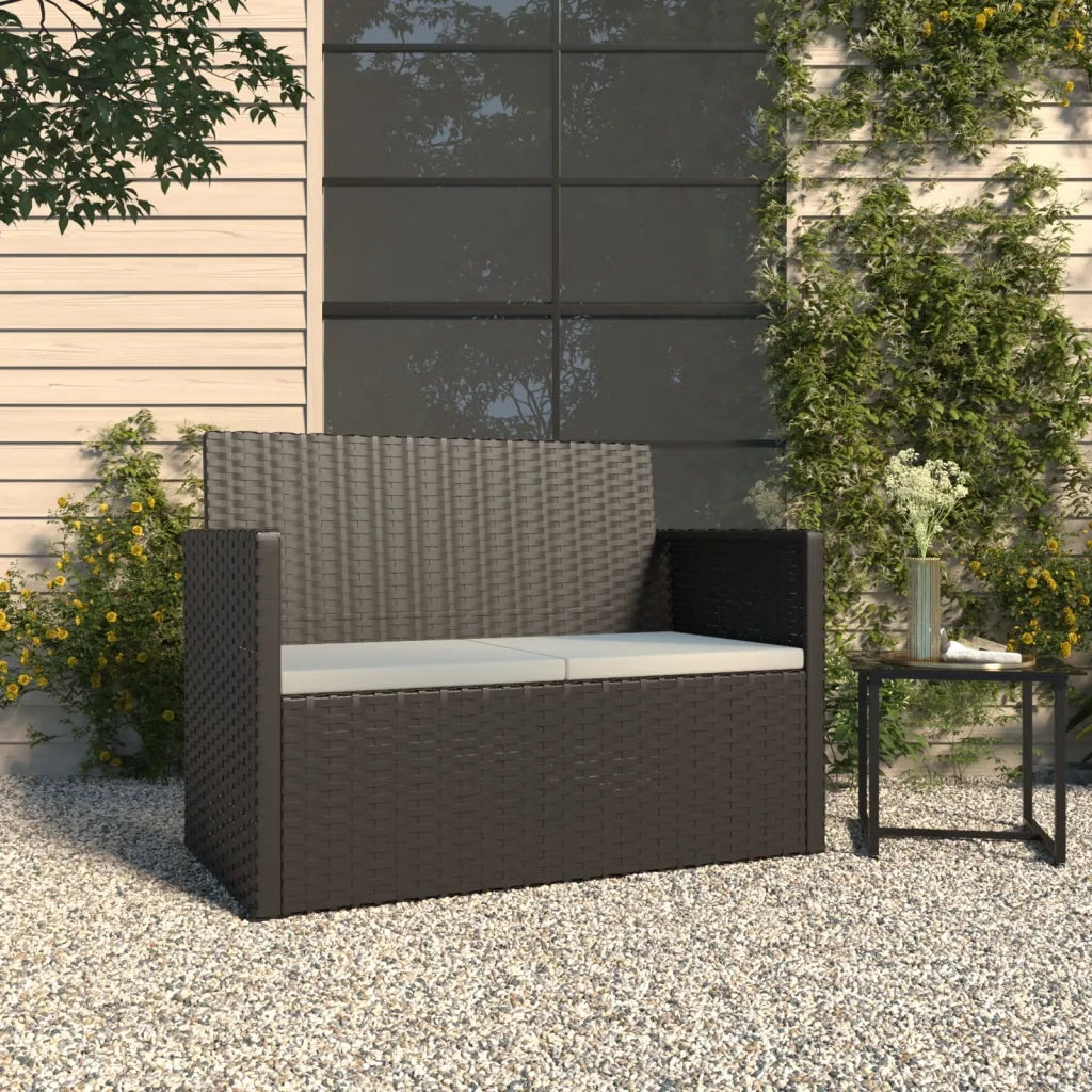 Panchina da Giardino | Panca da Giardino con Cuscini Nera 105 cm in Polyrattan
