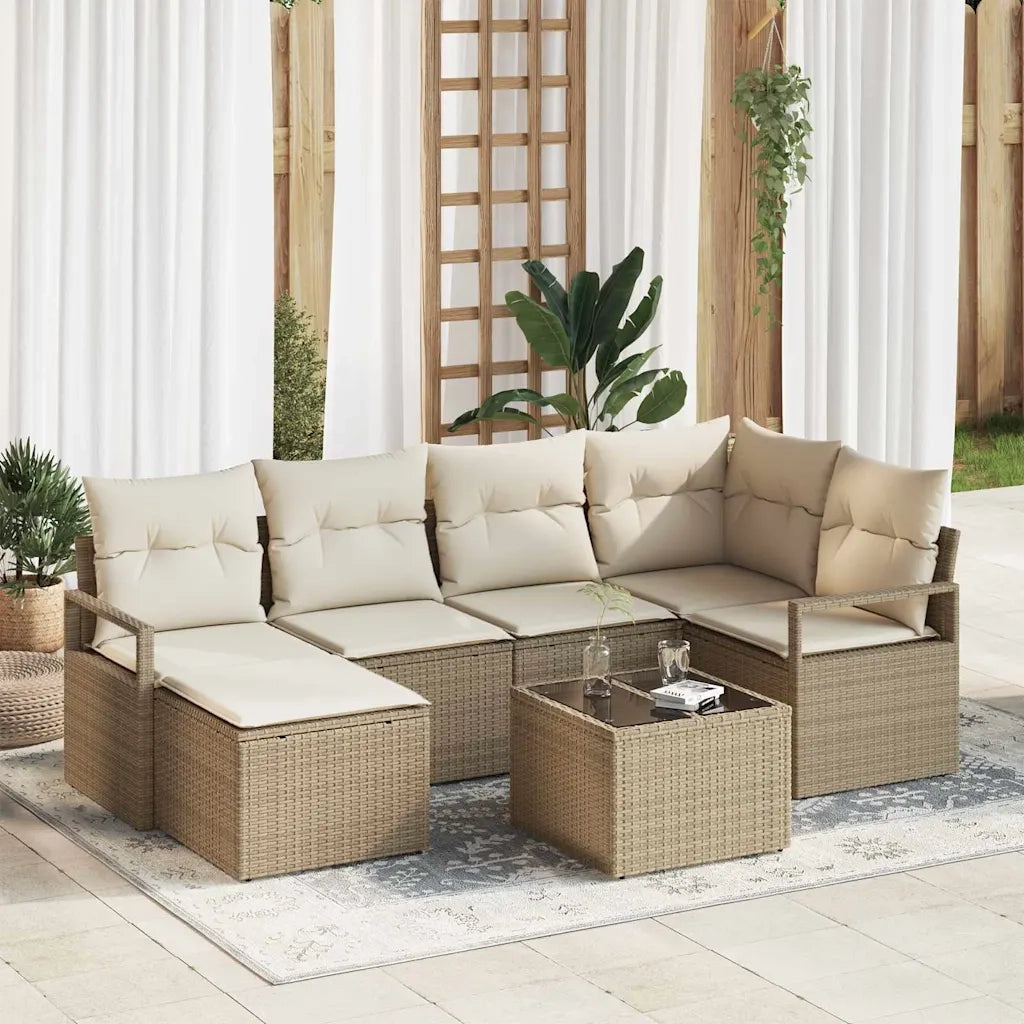 Set di divani con cuscino 7 pcs Beige e Crema polyrattan 3355130
