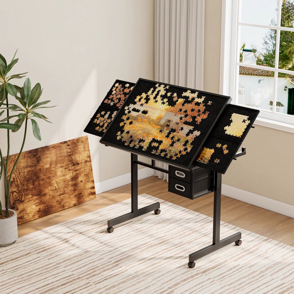 Puzzle 1000 Pezzi con Tavolo, 4 Vassoi e 2 Cassetti ¨C MINIMAL ¨C Piano in Metallo