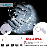 Trade Shop - Catena 20microled A Batteria Cavo Silver Luce Bianca Fissa+intermittente Xc-4014 -