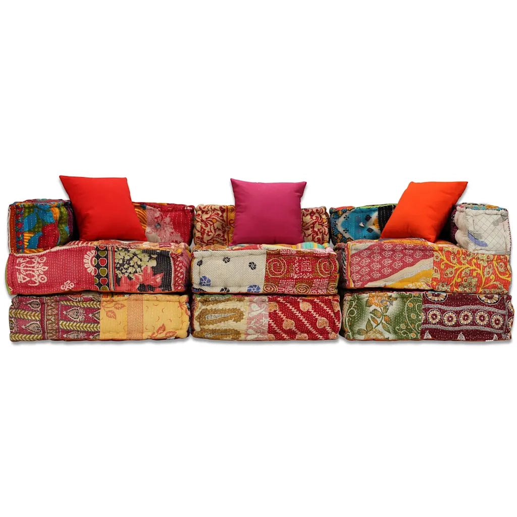 Pouf Modulare a 3 Posti in Tessuto Patchwork 244979