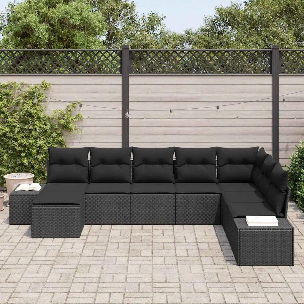 Set Divano da Giardino con cuscino 8 pcs Nero polyrattan 3347183