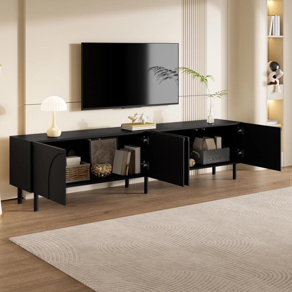 Cassettiera TV nera in MDF e truciolare lunghezza 180 cm