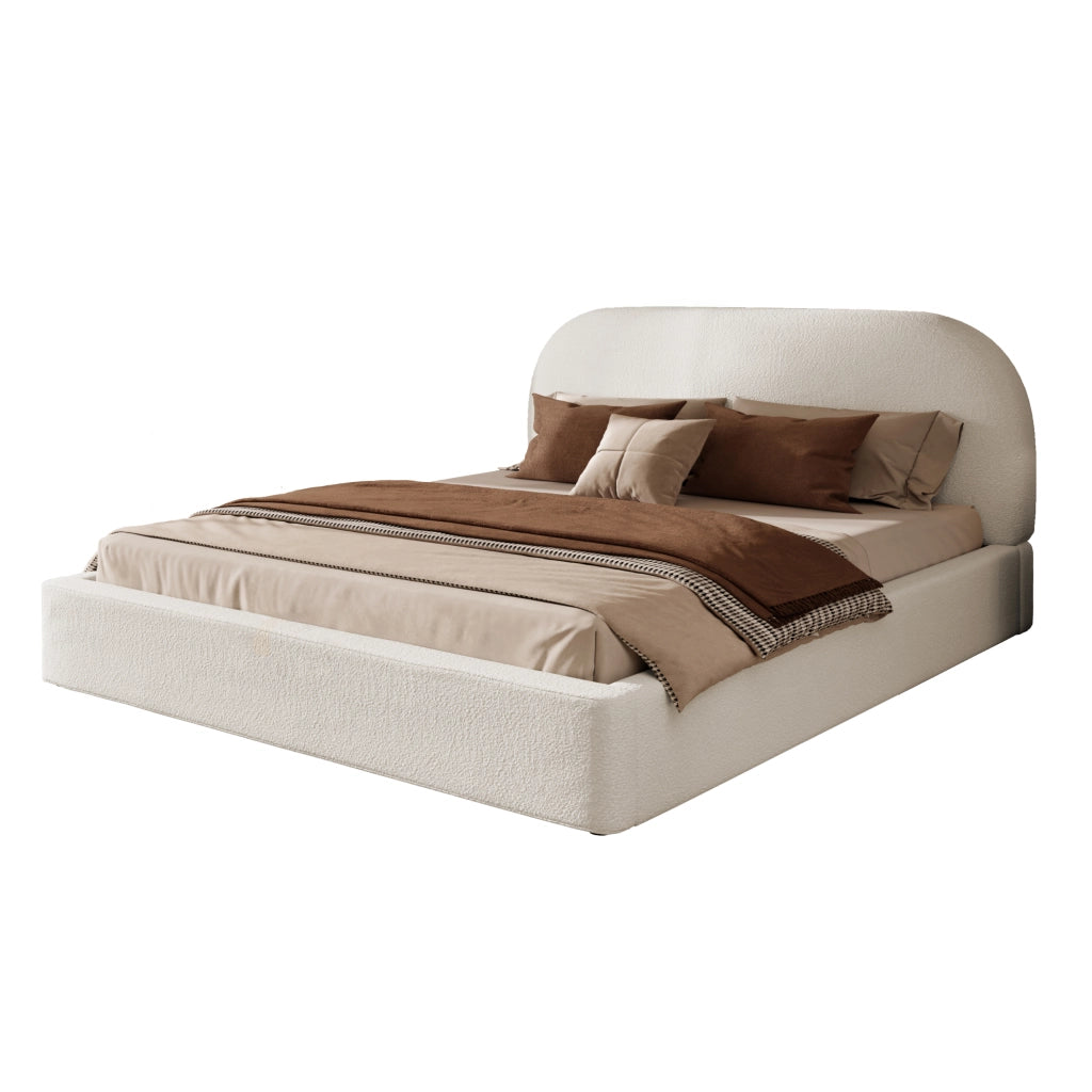 Letto Matrimoniale Imbottito con Testiera ¨C MINIMAL ¨C Boucl¨¦ Beige 180x200