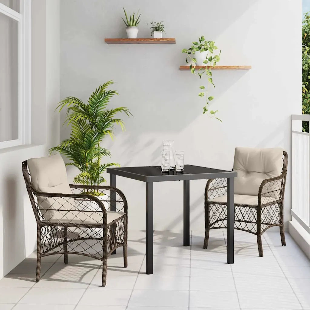 Set da Pranzo per Giardino con cuscino 3 pcs Marrone polyrattan