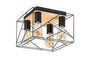 Plafoniera Boire industriale 4xE27 nera legno Rabalux
