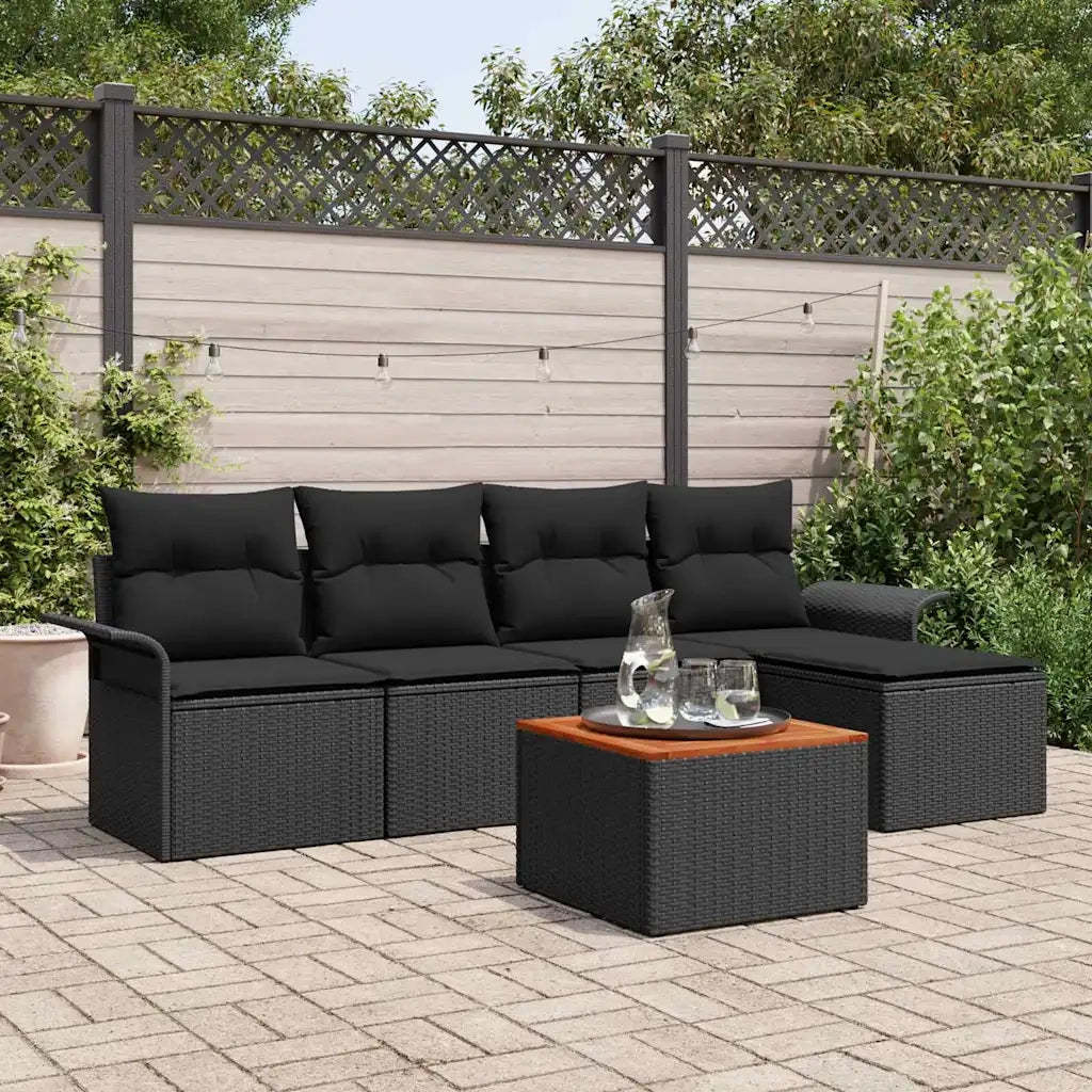 Set Divano da Giardino con cuscino 6 pcs Nero polyrattan 3347317