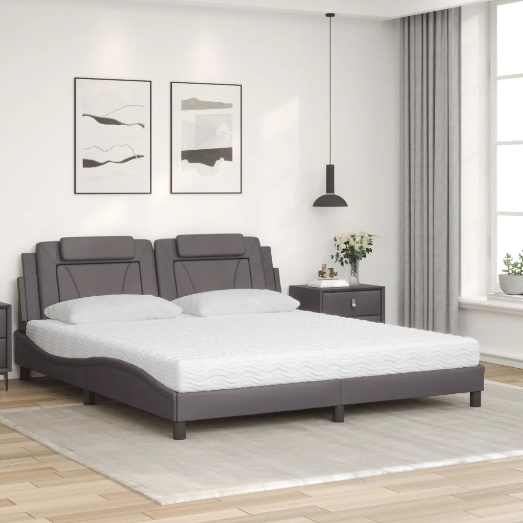 Letto Viana con Materasso Grigio 180x200 cm in Similpelle