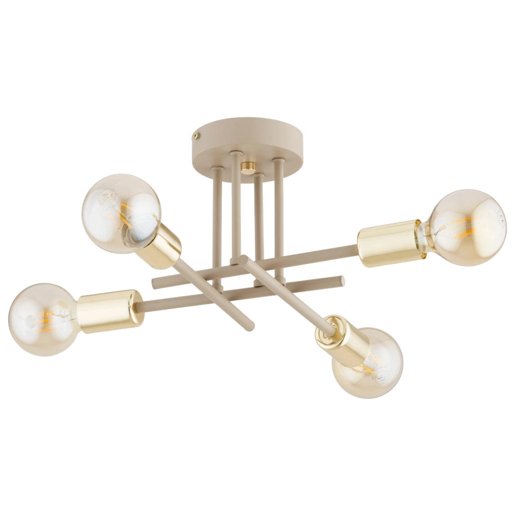 Plafoniera minimal beige oro, bracci incrociati 4xE27 Dakar
