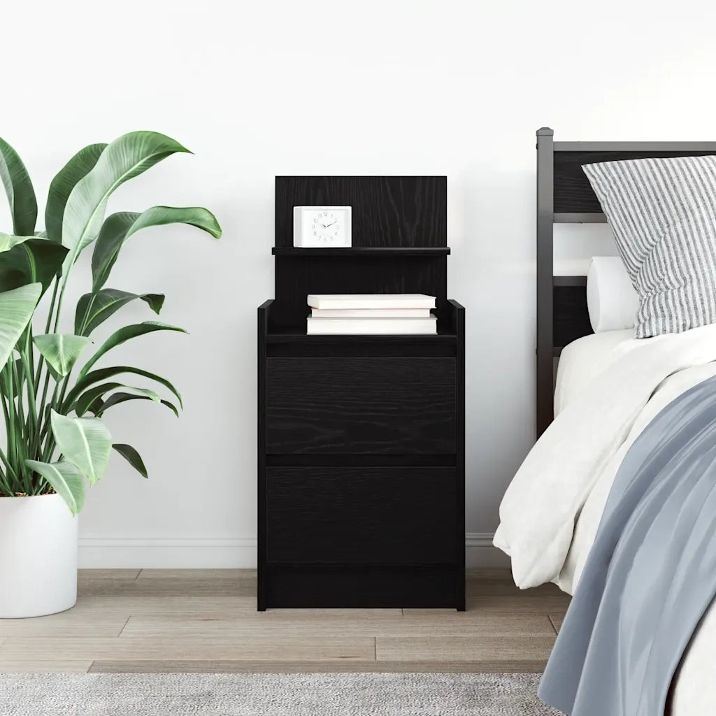 Comodino | Armadio da Notte | Mobiletto da notte con 2 Cassetti Nero 38x34x80 cm