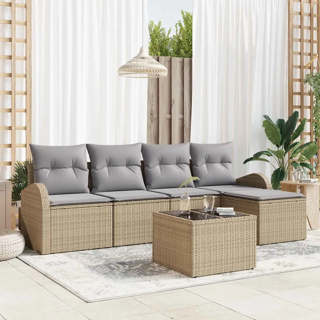 Set Divano da Giardino 6 pcs Beige polyrattan 3346010